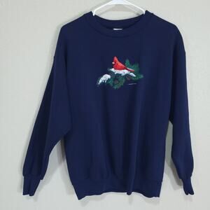 Signal Sports Sweatshirt Womens Large Winter Bird Embroidered Blue Cardi…